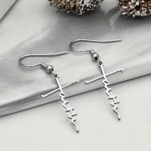 Hypoallergenic Stainless Steel Faith Cross Dangle Earrings